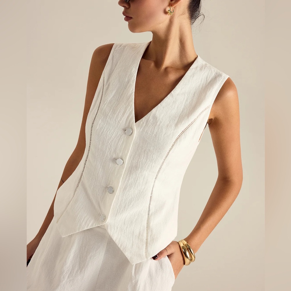 191 Cotton Button Detail Vest Top With Pockets Shorts Set - Picture 4 of 6